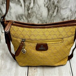 Etienne Aigner Yellow Brown Linen Crossbody Shoulder Bag Y2K Fall Harvest Gold